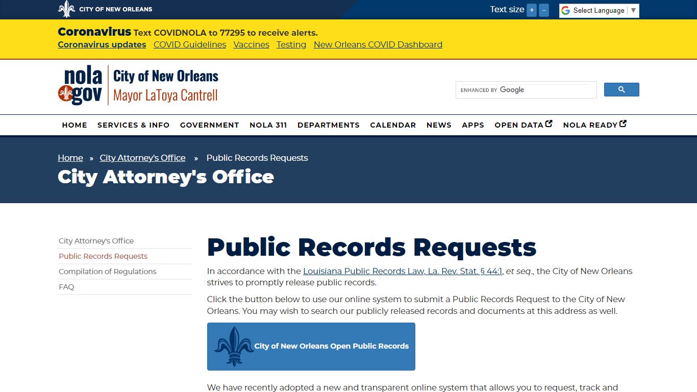 City Attorney - Public Records Requests - City of New Orleans